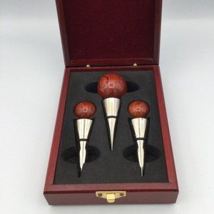 Wine Bottle Stopper Globe w/ Mahogany Wooden Box Set of 3
